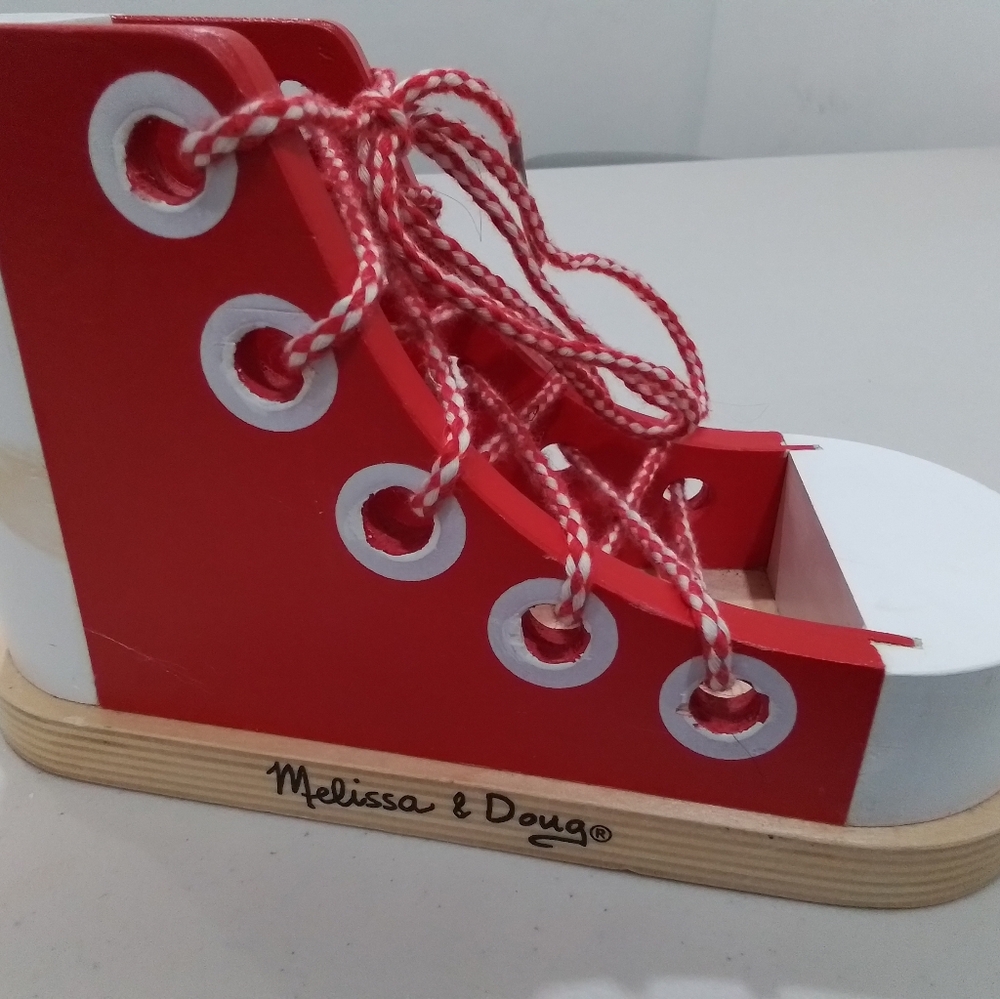 Melissa & Doug Red and White Wooden Lacing Sneaker